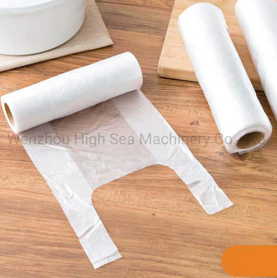Automatic HDPE LDPE T-Shirt Vest Fruit Shopping Flat Grocery Bag on Roll Heat Sealing Cutting Nylon Garbage Bag Paper Non Woven Bag Making Machine Biodegradable